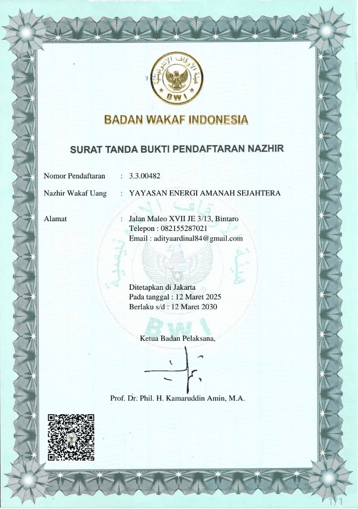 Sertifikat Pendaftaran Nazhir BWI